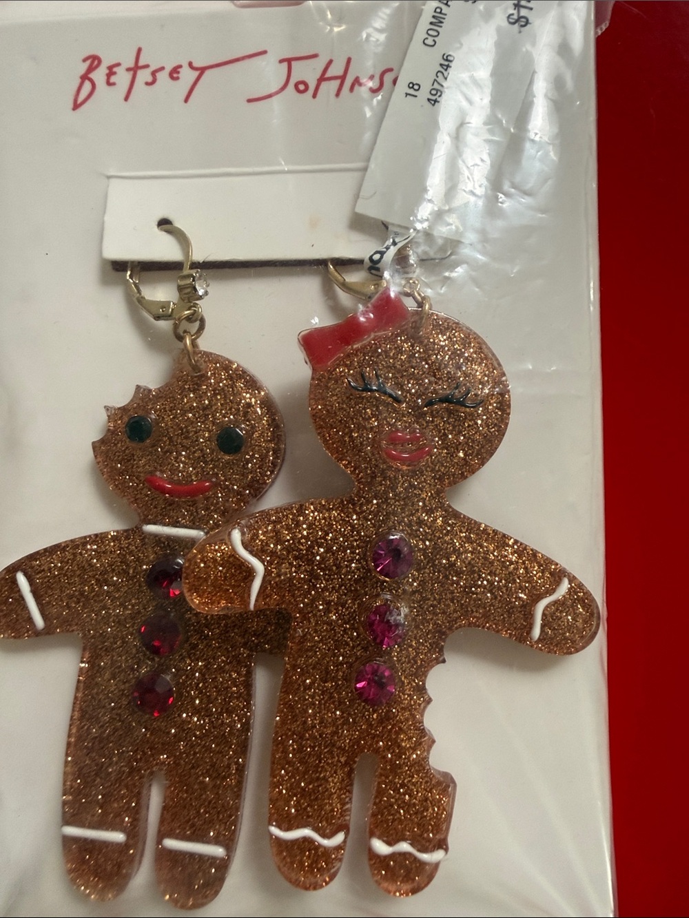 Betsey Johnson Glitter Gingerbread Dangle Earrings